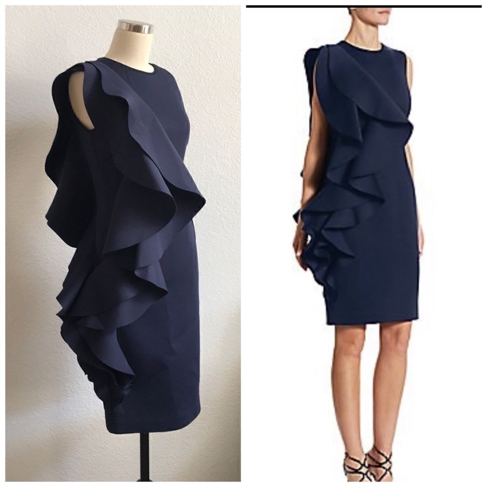 Nero by Jatin Varma blue ruffle sleeveless dress sz-2